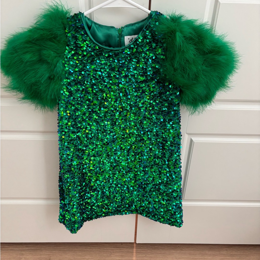 Green Sequin Kids Formal Dress